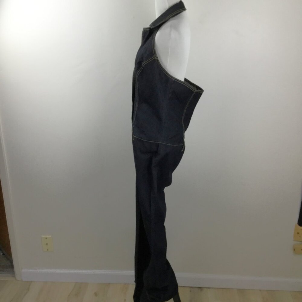 Bisou Bisou Denim Wide Leg Halter Top Belted Jumpsuit l - Picture 4 of 9
